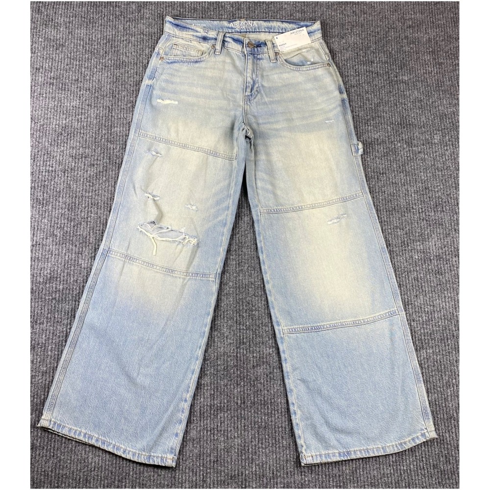 Arizona Jean Co Baggy Jeans Womens 4 Light Wash Distressed Low Rise Y2K Skater